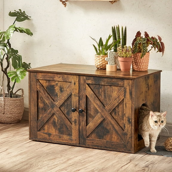 Hidden Cat Litter Box Enclosure Furniture Large Multi-Functional Cat Litter Box Washroom with Removable Divider Brown