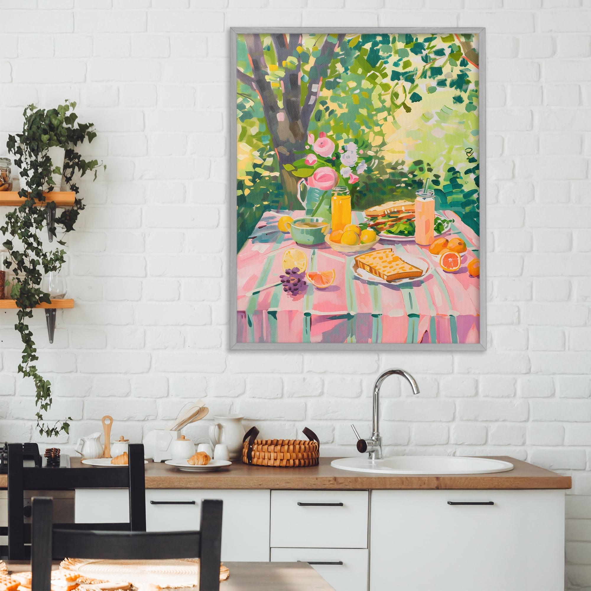 Stupell Industries Breakfast Picnic in Garden Gray Framed Giclee Art, design by The Prints Vibe