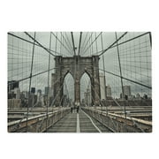 United States Cutting Board, View of Historical Famous Brooklyn Bridge and Cable Pattern NYC Architecture, Decorative Tempered Glass Cutting and Serving Board, Large Size, Beige Brown, by Ambesonne
