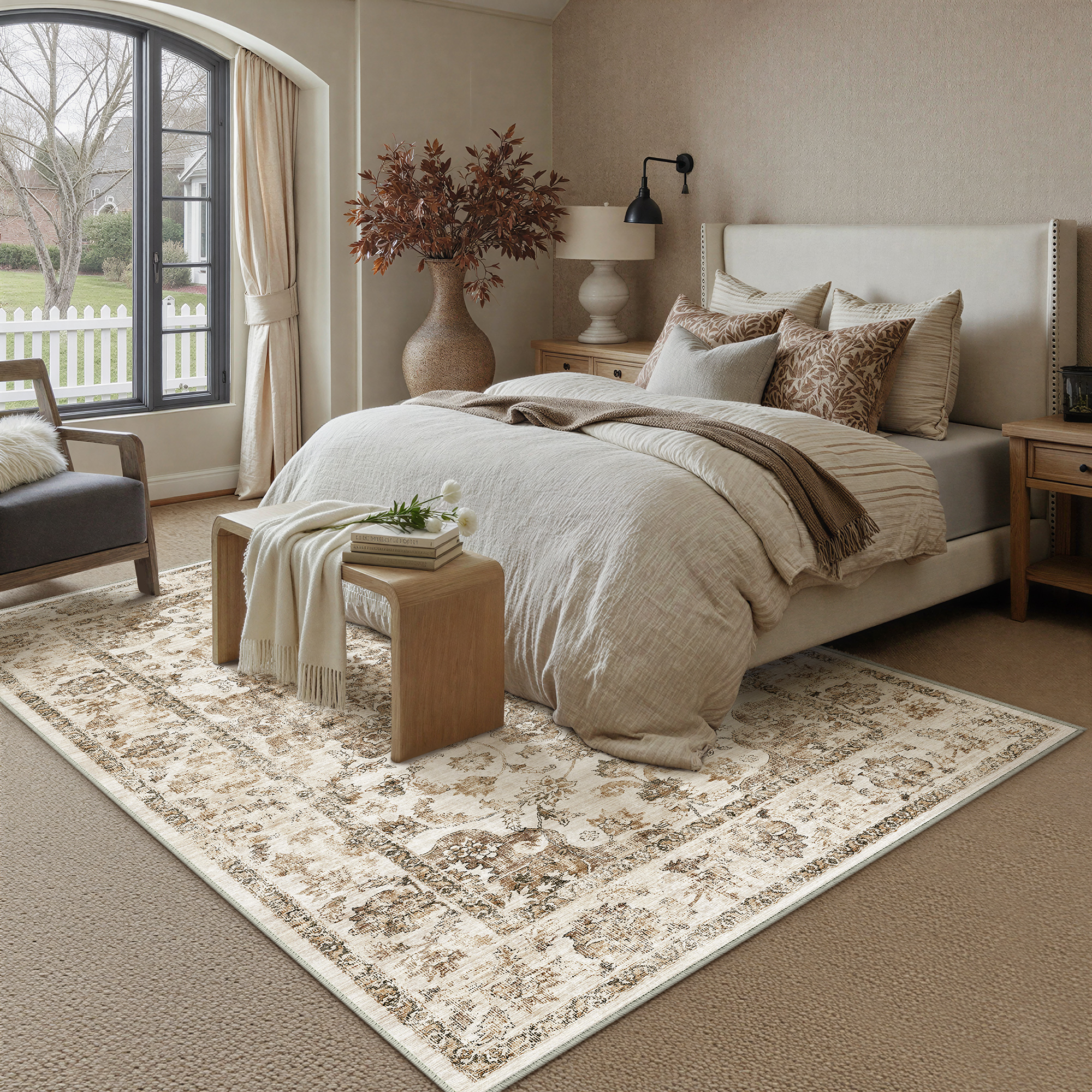 WIPONKEN 5x7 Area Rugs for Living Room Bedroom Dining Room Office Farmhouse, Machine Washable Non Slip Vintage Persia Rug Brown