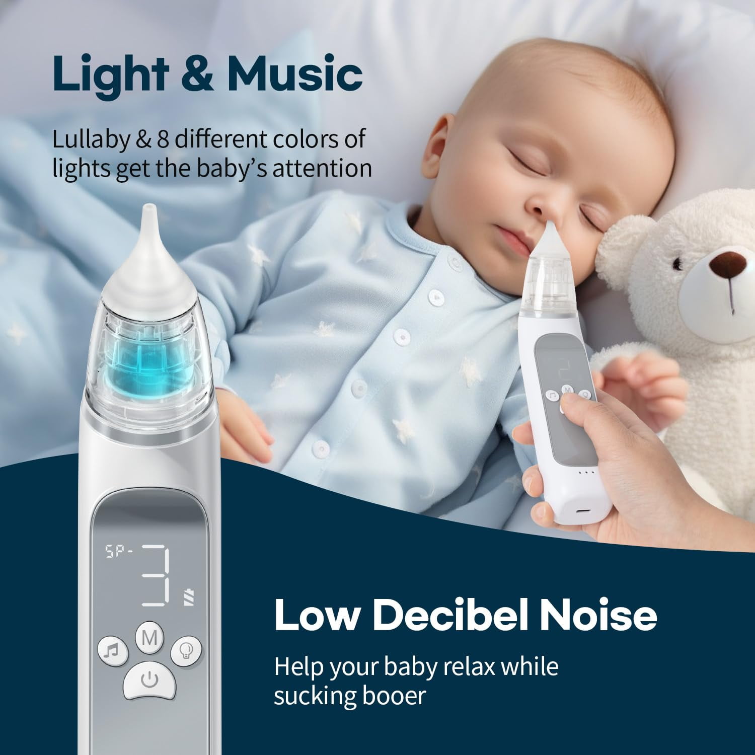 HubiBaby Large Flow Electric Nasal Aspirator for Baby, Nose Sucker, Booger Sucker, Nose Cleaner for Infant to Toddlers with 3 Silicone Tips, 3 Suction Levels, Music