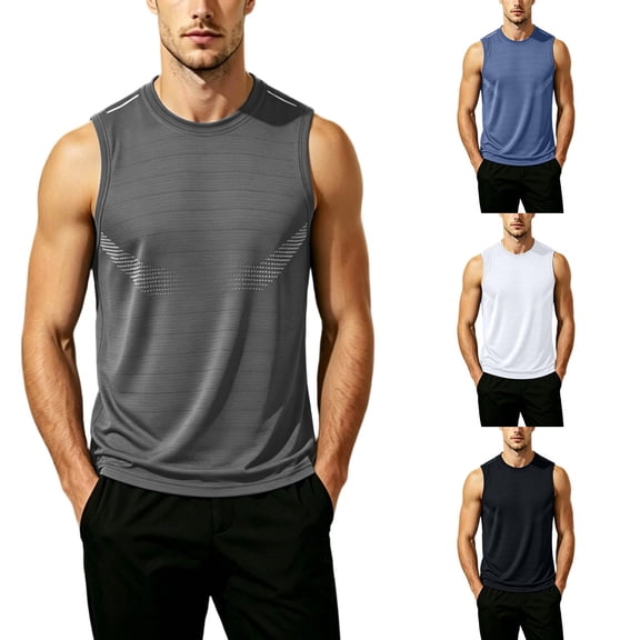 Men's Summer Quick Dry Tank Top Muscle Singlet Crewneck Loose Fit Breathable Moisture Wicking Cooling Sports Gym Workout Training Casual Tops Sleeveless Shirt Essential | JASKFLY,Black L