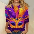 thumbnail image 6 of Yteetum Mardi Gras 3/4 Length Sleeve Womens Tops Oversized Crewneck Carnival Graphic Printed Three Quarter Sleeve T Shirt Women Casual Round Neck Funny Tuesday Carnival Party Loose Short Sleeve Shirt, 6 of 6