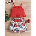 thumbnail image 2 of Baby Girls 2Pcs Summer Outfits, Sleeveless Ribbed Knit Strap Tops + Bow Floral Shorts Set, 2 of 9