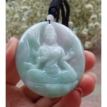Certified Green Burma Natural A Jade jadeite Pendant Guanyin Kwan Yin Lotus Flower Necklace 588431 TN