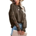 thumbnail image 3 of UVN Womens Sweaters Fall Lace Crochet Long Sleeve Tops Crew Neck Loose Fit Knitwear Casual Pullover, 3 of 7