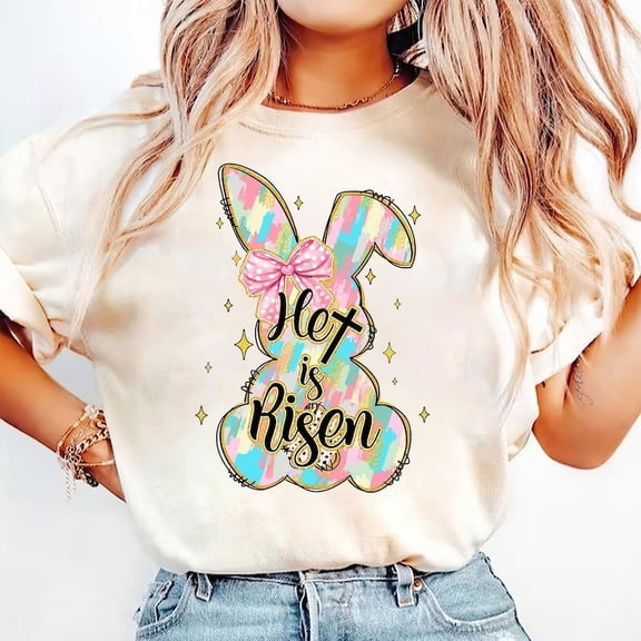 He Is Risen T-Shirt, Easter Bunny Brushstroke Tee, Christian Resurrection Shirt, Hand Drawn Bible Verse Shirt, Happy Easter Faith T-Shirt