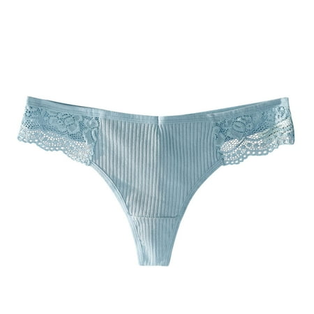 

CBGELRT Underwear Women Seamless Ladies Ribbed Cotton Thongs Floral Lace Women s Panties Breathable Sports Briefs Underwear Bikini Soft Lingerie Sky Blue S