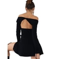 thumbnail image 4 of Fortune Robe Courte pour Femme Couleur Unie Col Carré à Nouer Taille Haute Fendue Robes, 4 of 7