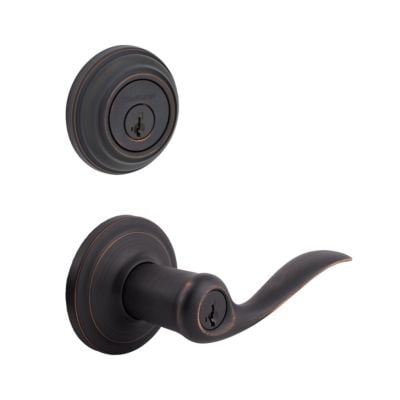 - Kwikset 991 Tustin Keyed Entry Lever and Single Cylinder Deadbolt Combo Pack featuring SmartKey®,Venetian Bronze, 99910-041