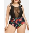 thumbnail image 1 of Traje de Baño Talla Extra Una Pieza Panel Malla Transparente Estampado Floral Rosegal  Camisetas tallas grandes, 1 of 2