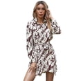 thumbnail image 1 of Vestido con estampado teñido anudado, manga larga, solapa, cinturilla con un solo pecho, vestido de moda para mujer, 1 of 7