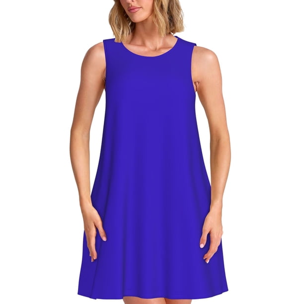 Balery Darkblue Vestidos de verano para mujer con estampado: vestido holgado sin mangas, vestido playero informal y cómodo para días calurosos.
