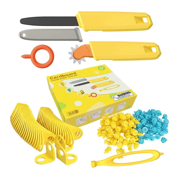 Yinanstore 168x Cardboard Construction Tool Kit Educational Toy Kids Building Set for Boys Girls DIY Projects Classroom Home Play School