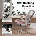 thumbnail image 3 of Solfway Mesh Pink Office Chair, Ergonomic Desk Chair with Adjustable Lumbar Support, 3D Flip-up Arms, Wheels, Rocking Function, 3 of 9