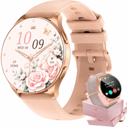 Smart Watch for Women, 1.43" AMOLED Fitness Tracker Watch with Bluetooth Call, 100+ Sports Modes, AI Voice Assistant, 2 Straps, Waterproof Smartwatch for Android iPhone, Gold