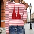 thumbnail image 2 of NAFUU Womens T-Shirts Crew Neck Short Sleeve Striped Print Comfortable Casual Top Daily Wear And Festive Celebrations T-Shirts For Women，Red, 2 of 5