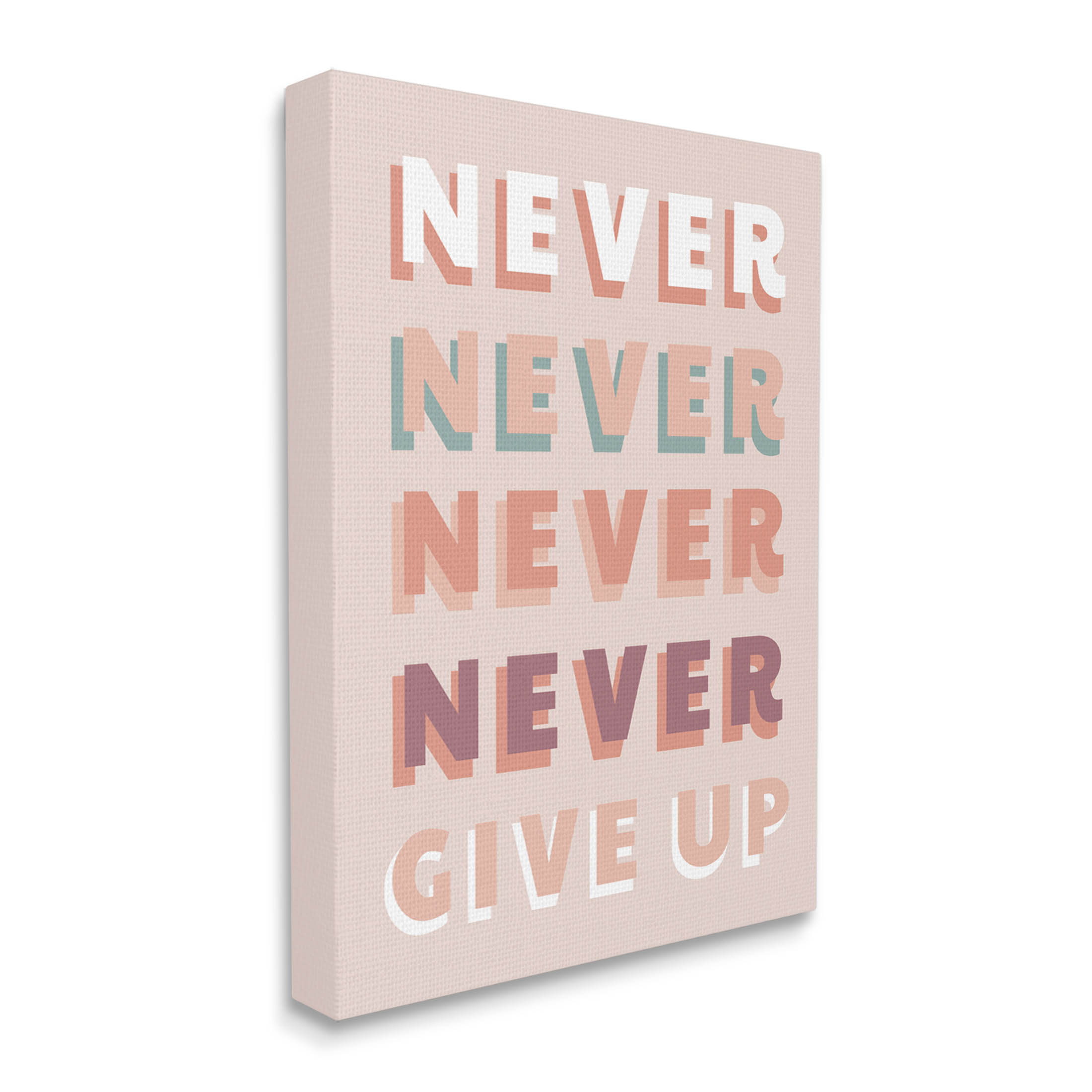 Never Give Up Retro Words Inspirational Graphic Art Gallery Wrapped Canvas Print Wall Art