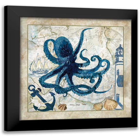 Meyer, Jill 12x12 Black Modern Framed Museum Art Print Titled - Nautical Octopus