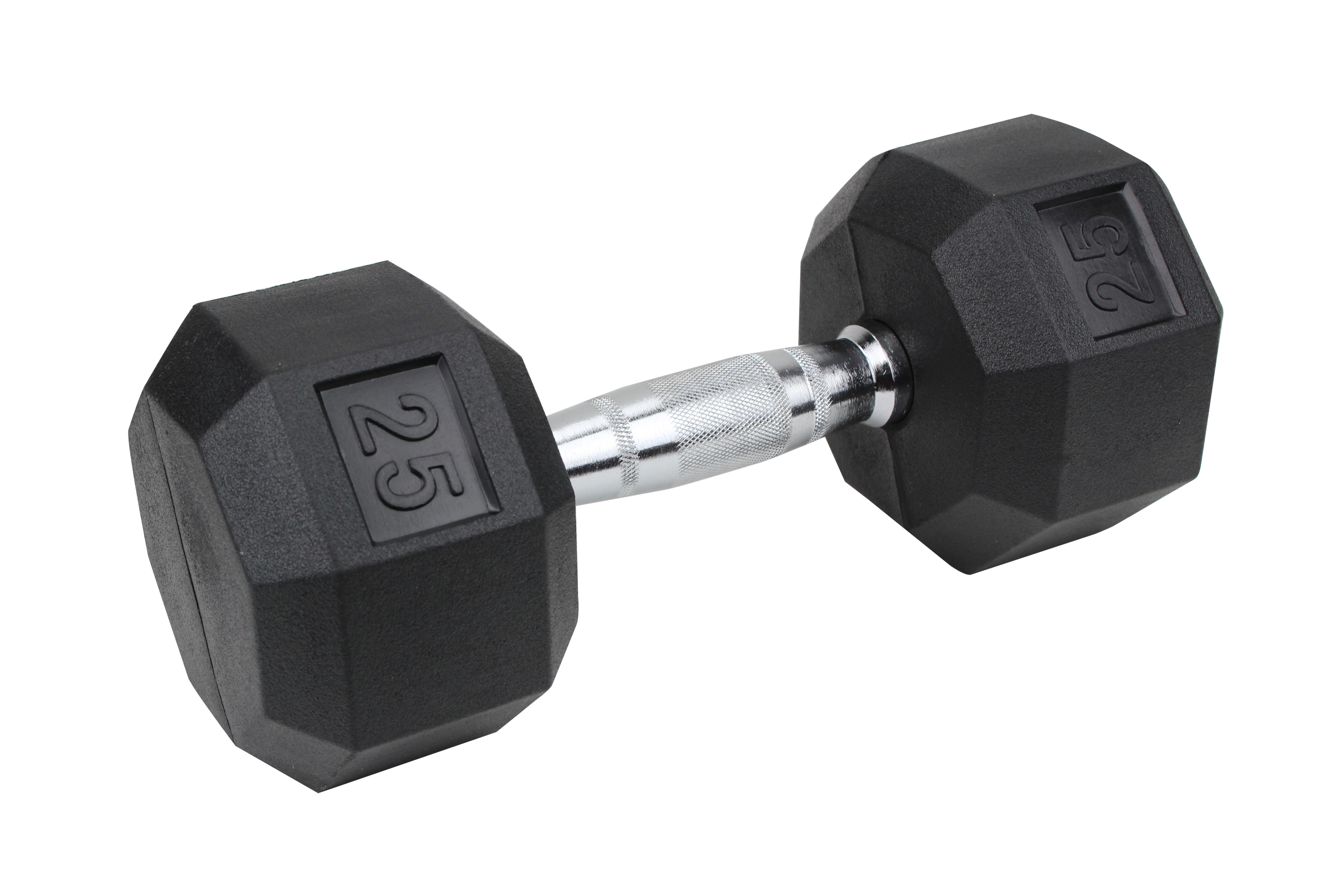 XPRT Fitness Rubber Coated Hex Dumbbells With Chrome and Textured Handle - 25 lb Single