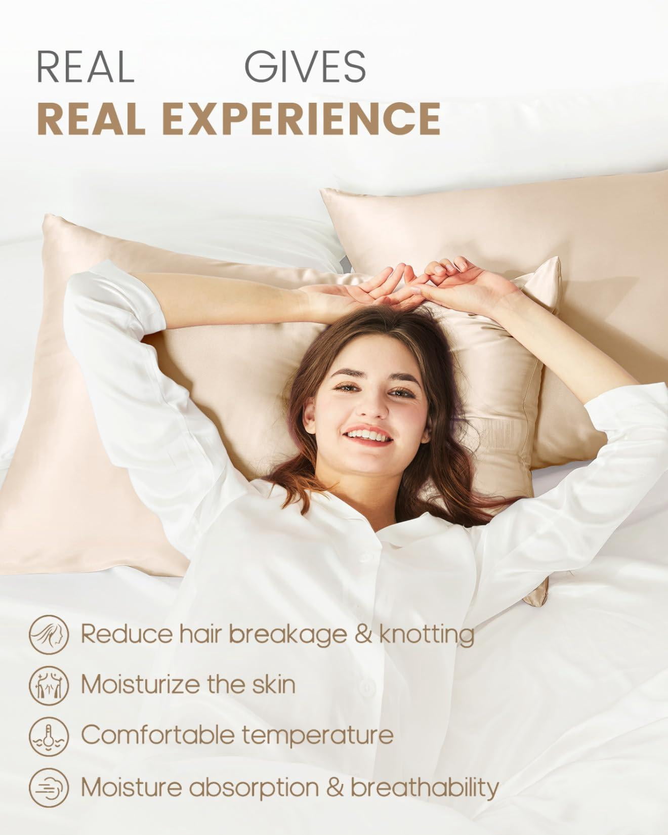 Mulberry Silk Pillowcase For Hair And Skin  Soft Smooth With Zipper Both Sides Grade 6a+ (standard 20"x26" Beige)