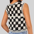 thumbnail image 4 of RMGVDSD Women Button Front V Neck Sleeveless Crochet Plaid Checkered Knit Sweater Vest Solid Color Casual Classic Soft Sweater /Black, 4 of 6