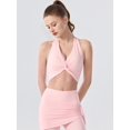 thumbnail image 4 of Women's Halter Twist Front T-Back Cropped Sports Tank Top Pink S, 4 of 8