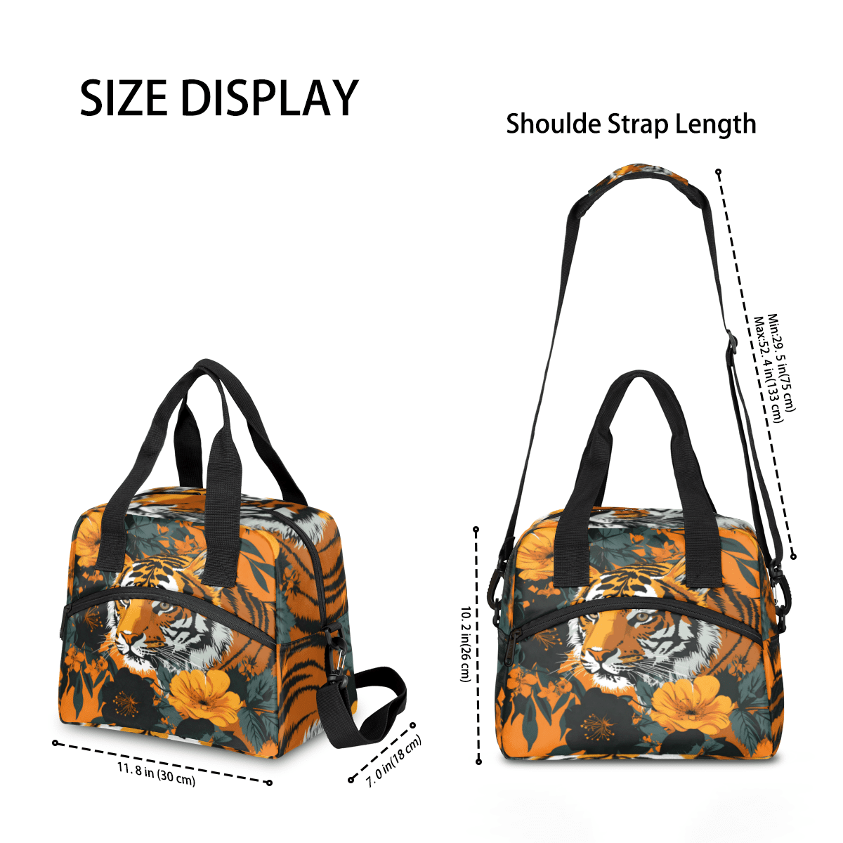 Herdesigns Tiger Insulated Lunch Bag for Women Men Adults Large Reusable Lunch Box Animal Leakproof Cooler Tote Bags with Adjustable Shoulder Strap