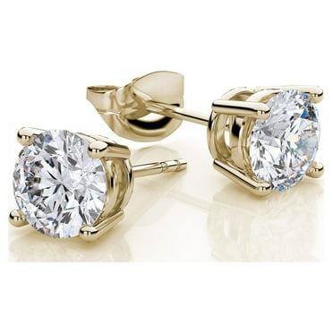 PJ Jewelry 18k Yellow Gold White Sapphire 2 Ct Round Stud Earrings - Jewelry Gift for Men | Women