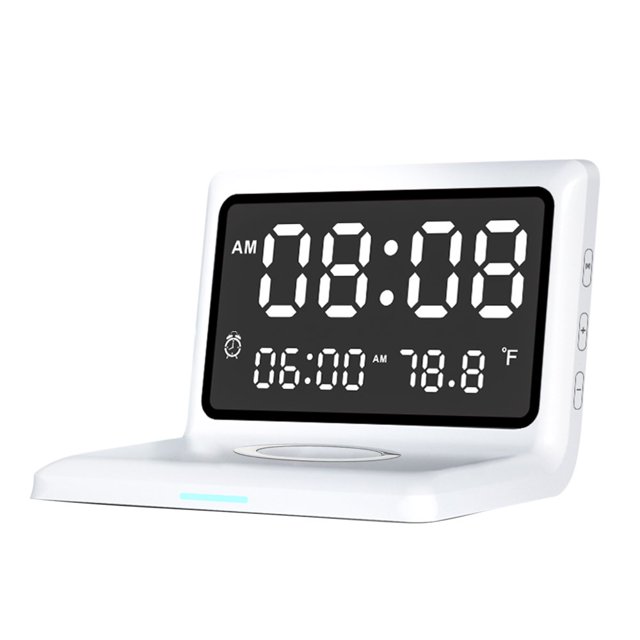 Multifunctional Digital Mirror 15W Wireless Charging with Large Dimmable Display Screen Snooze Function USB Output for Bedroom Living Room Office