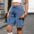 thumbnail image 2 of Womens Jean Shorts Fashion High Waisted Casual Cargo Denim Shorts with Pockets Summer Clothes Blue M, 2 of 8