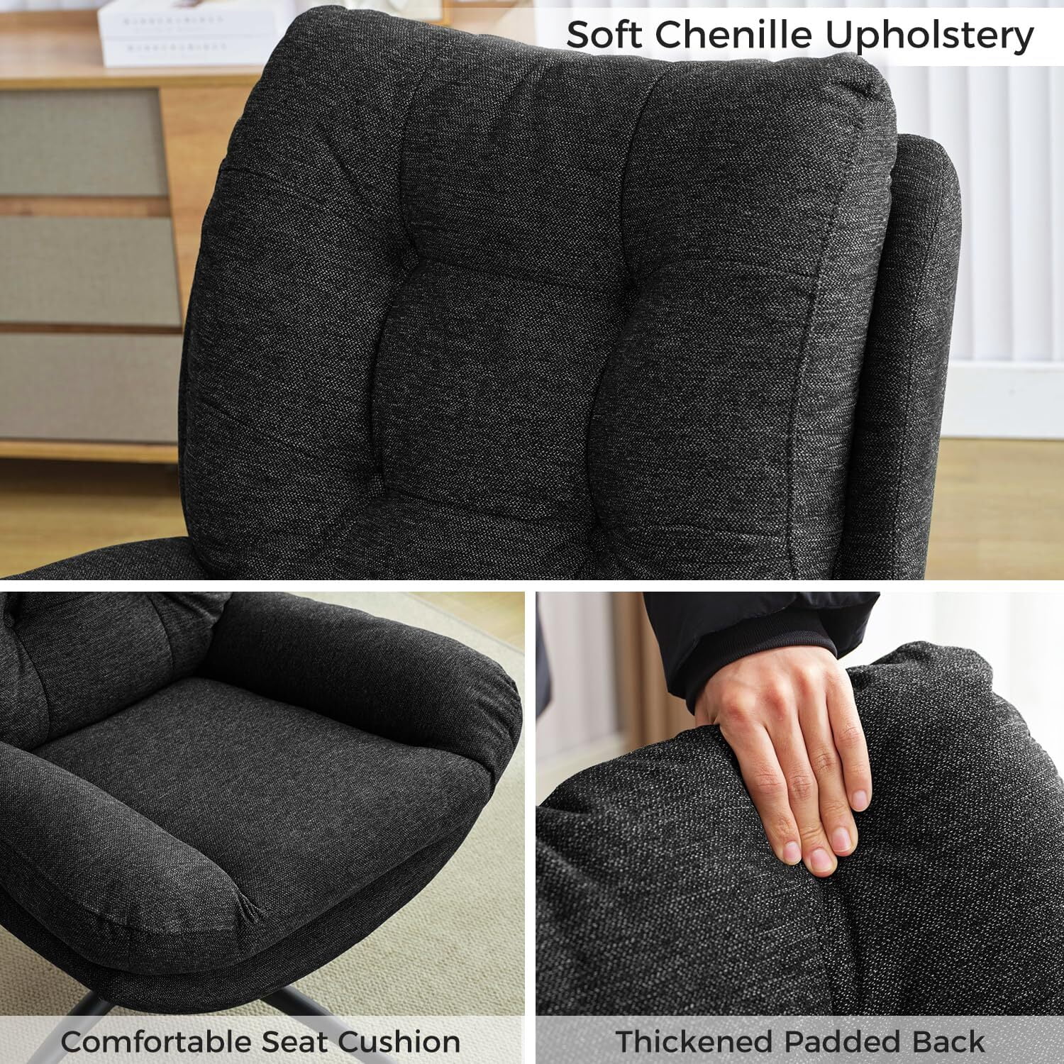 Comfort Stretch Black Swivel Accent Chair with Ottoman Rocker Glider Chairs Ottoman Footrest Set
