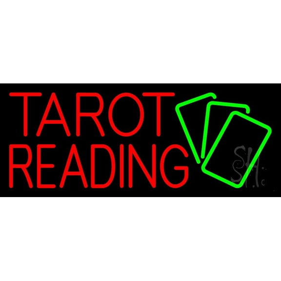 Red Tarot Reading Green Cards LED Neon Sign 13" Tall x 32" Wide - inches Black Square Cut Acrylic Backing, with Dimmer - Bright and Premium built indoor LED Neon Sign for Storefront.
