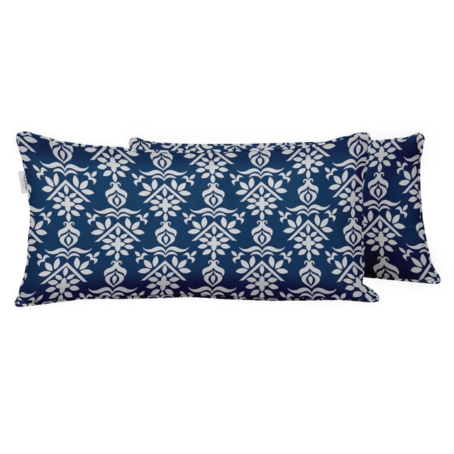 VargottamIndoor/OutdoorPolyester FabricLumbarPillowCover,All-Weather Waterproof Rectangular Cushion Case for Patio Furniture,12" x 18"Set of 2 -Block-55