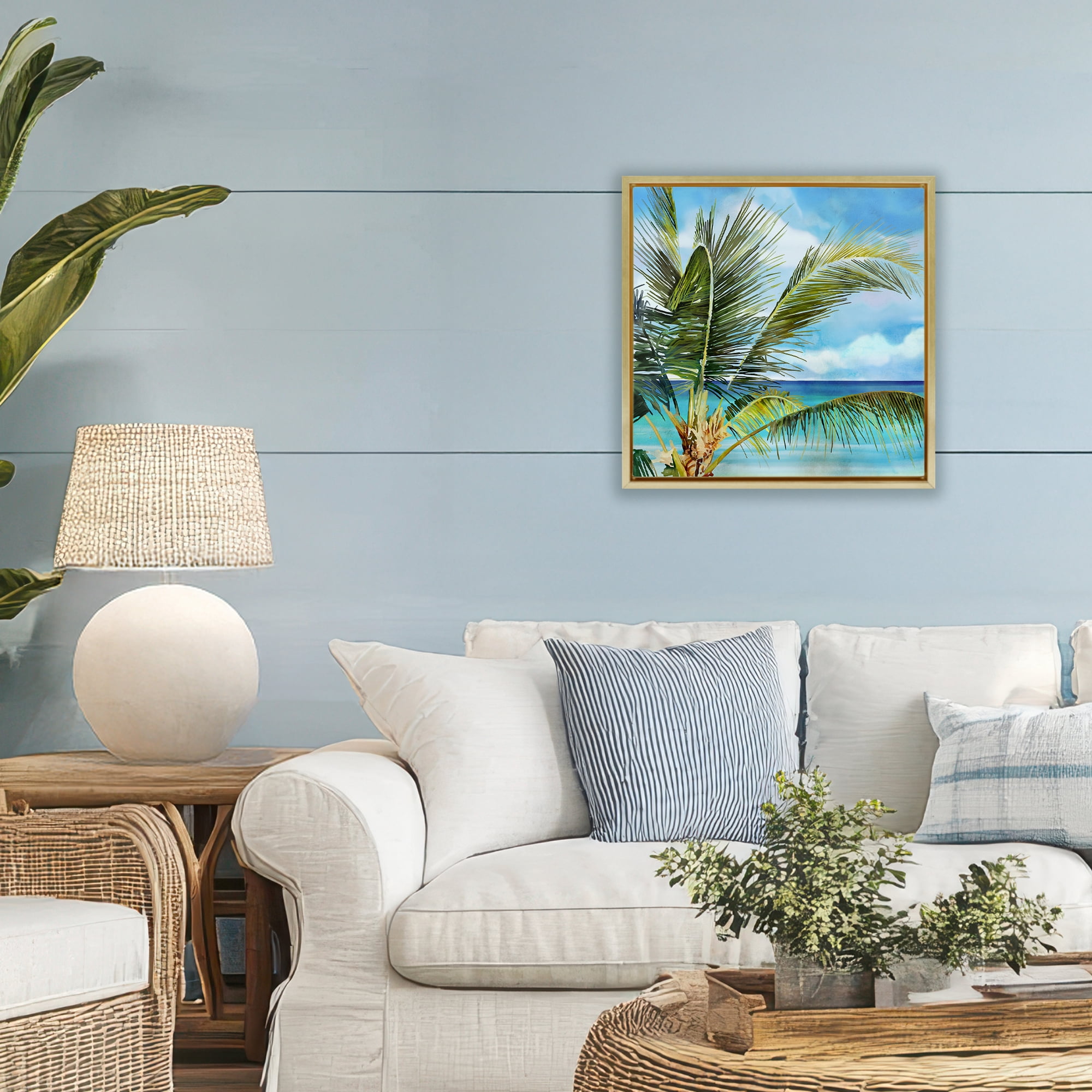 Stupell Industries Lush Palm Watercolor View Gold Framed Floater Canvas Wall Art, design by Mauro Devereaux
