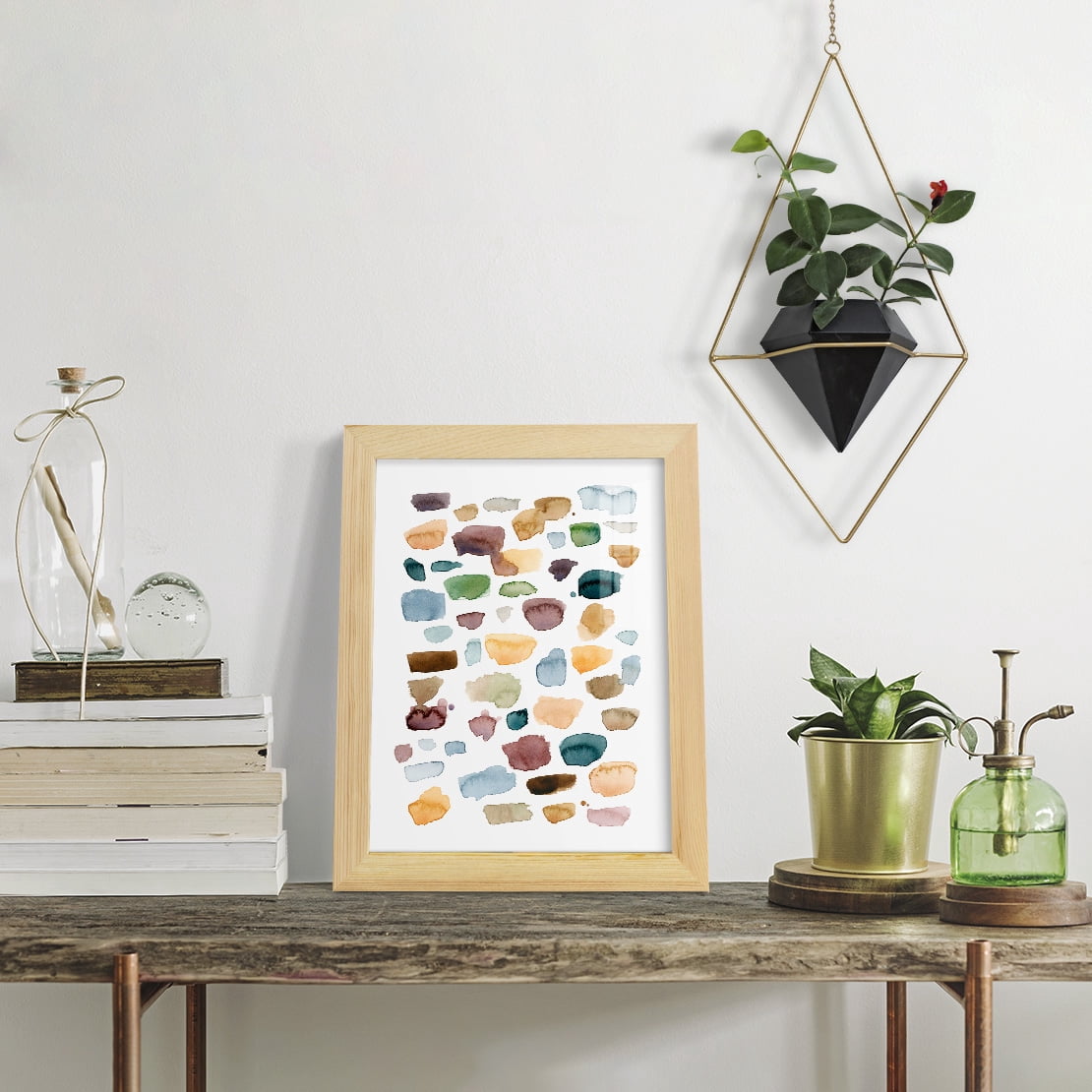 Shattered Segments I - Framed Print w/glass - Natural Wood
