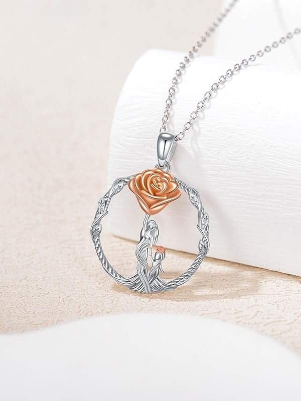 JKR Gifts for Mom 925 Sterling Silver Rose Flower Necklace Mother and 1-5 Daughters/Sons Jewelry Birthday Gifts for Women Wife Grandma