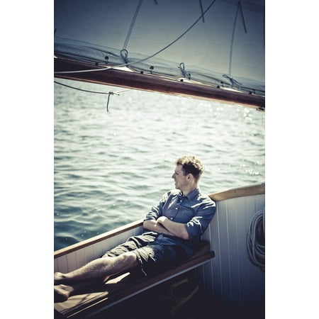 LAMINATED POSTER Guy Water Shorts Sailboat Happy Man Boating Lake Poster Print 24 x