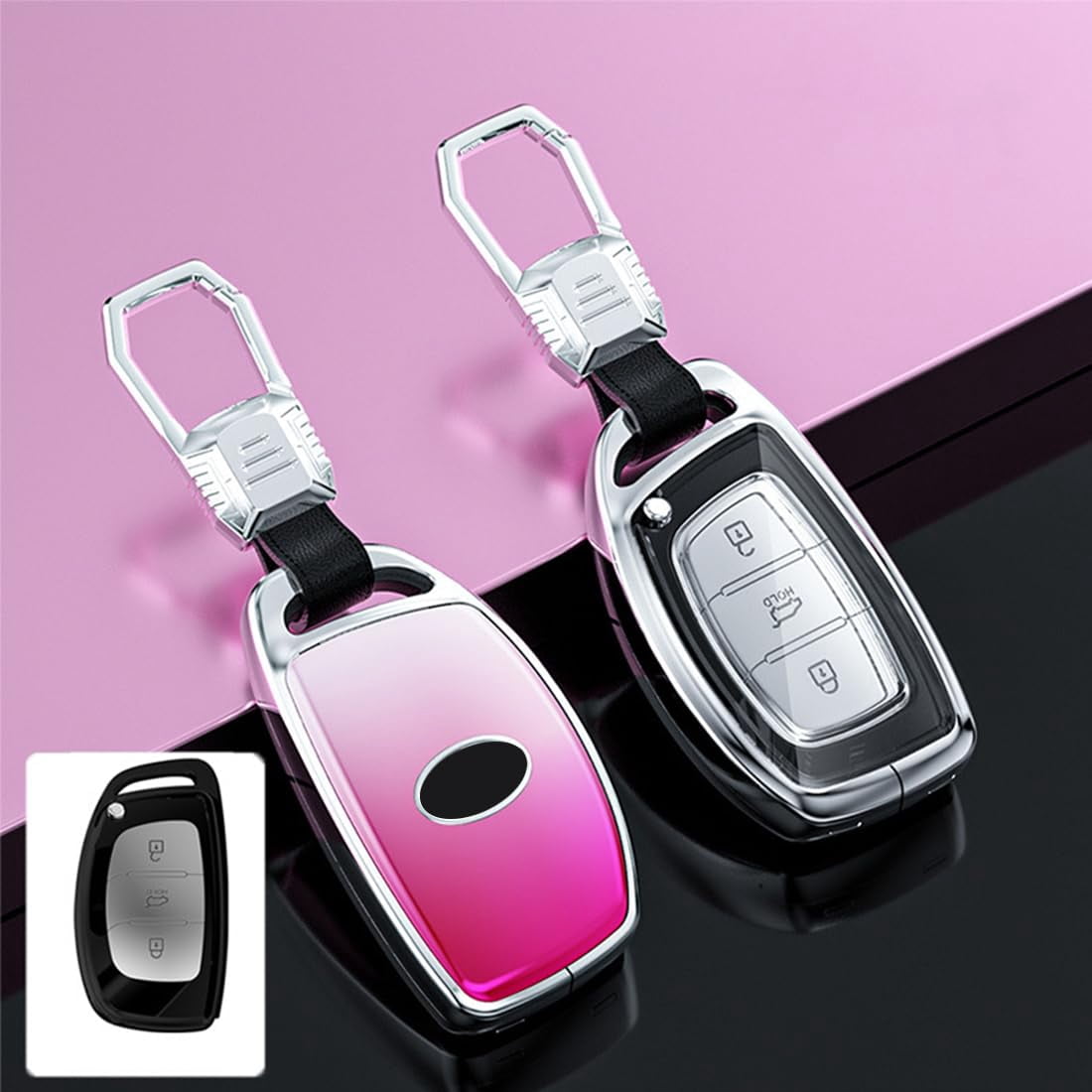 Zinc Alloy Gradient Glass Back Cover Key Fob Case Holder Shell Accessories Compatible for Hyundai Elantra Ioniq Sonata Tucson Elantra GT Keyless Entry Smart Key Case