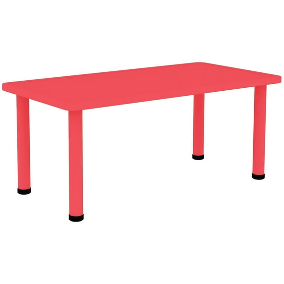 Homelala - Red - Kids Table - Height Adjustable 18.25" - 19.25" Rectangle Shape Child Plastic Activity Table Bright Colorful Learn Play School Home Fun Children Furniture Round Safety Corners 24”x48"