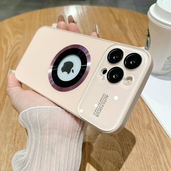 for iPhone 12 Pro Max Magnetic Case Compatible with MagSafe Wireless Charging, Large Viewing Window Tempered Glass Lens Protector Cover, Rugged PC Shockproof Dustproof Case for iPhone 12 Pro Max,Pink