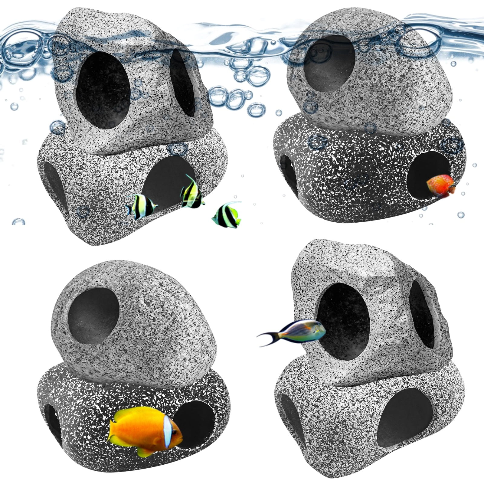 8 Pcs Ceramic Stone Cave Aquarium Decoration, Natural Rock Caves for Fish Tank, Smooth Surface, Multiple Sizes, Safe and Harm-Free, Provides Hiding Spaces for Fish