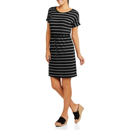 Just Love Women s Cinched Waist Striped T Shirt  Dress  