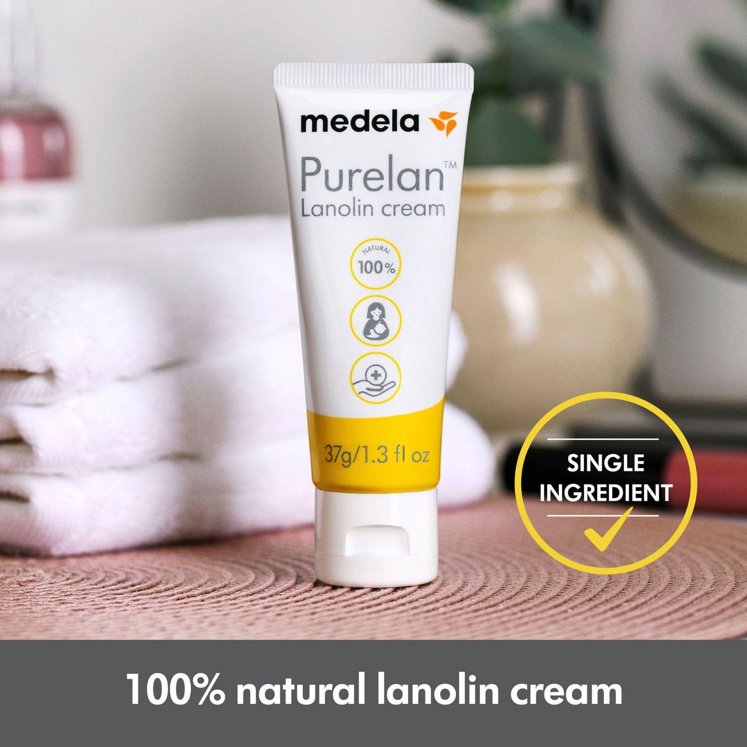 Medela Lanolin Nipple Cream for Breastfeeding, 100% All Natural Single Ingredient, New Purelan, 37g/1.3oz