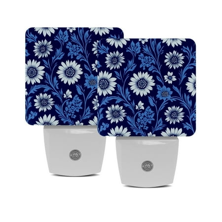 

Night Lights Plug Into Wall [2 Pack] Night Light for Kids LED Nightlight with Dusk to Dawn Sensor for Bathroom Decor Children Room Ethnic Blue Flower Vintage Floral