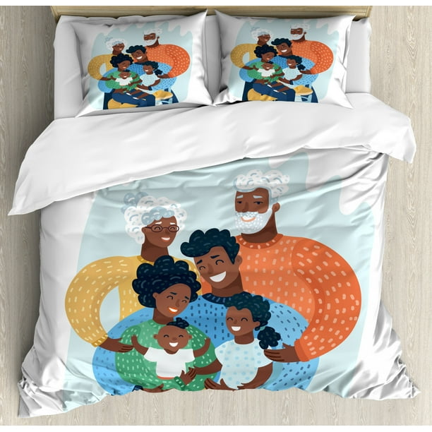 African American Family Duvet Cover Set King Size Happy Cozy And Cute Multi Generation Scene 3 Piece Bedding With 2 Pillow Shams Baby Blue Multicolor By Ambesonne Com - African American Baby Bedding African American Family Duvet Cover Set King Size Happy Cozy And Cute Multi Generation Scene 3 Piece Bedding With 2 Pillow Shams Baby Blue Multicolor By Ambesonne Com - African American Baby Bedding