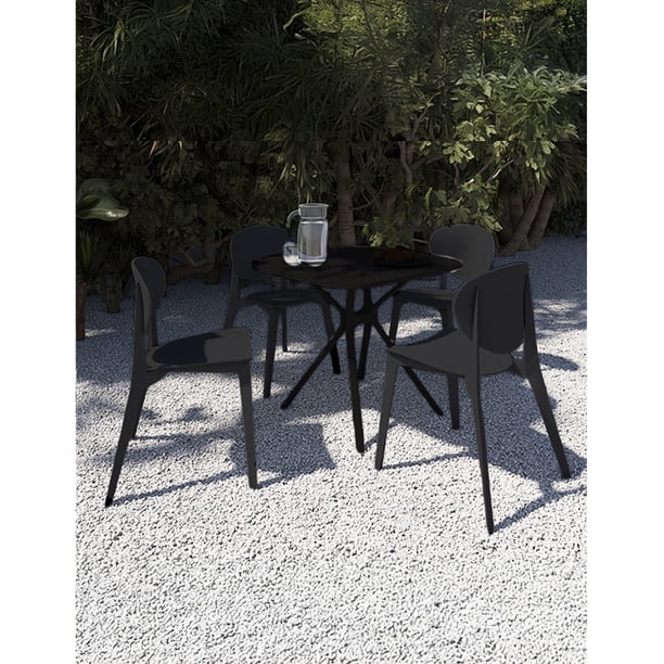 OFFIHO Set mesa Tonnati Negro + 4 sillas Teski Negro para exterior con protección UV y diseño ergonómico