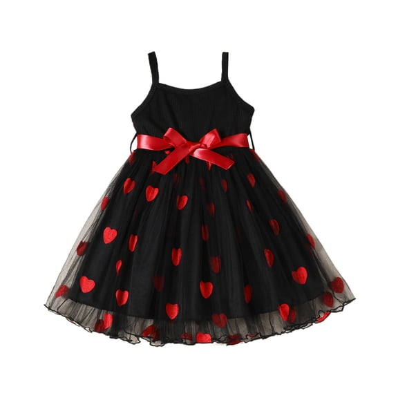 Rggeeun Toddler Girls Sleeveless V-Neck Heart Embroider Spaghetti Strap Dress Clothes Relaxed Fit Casual Sundress