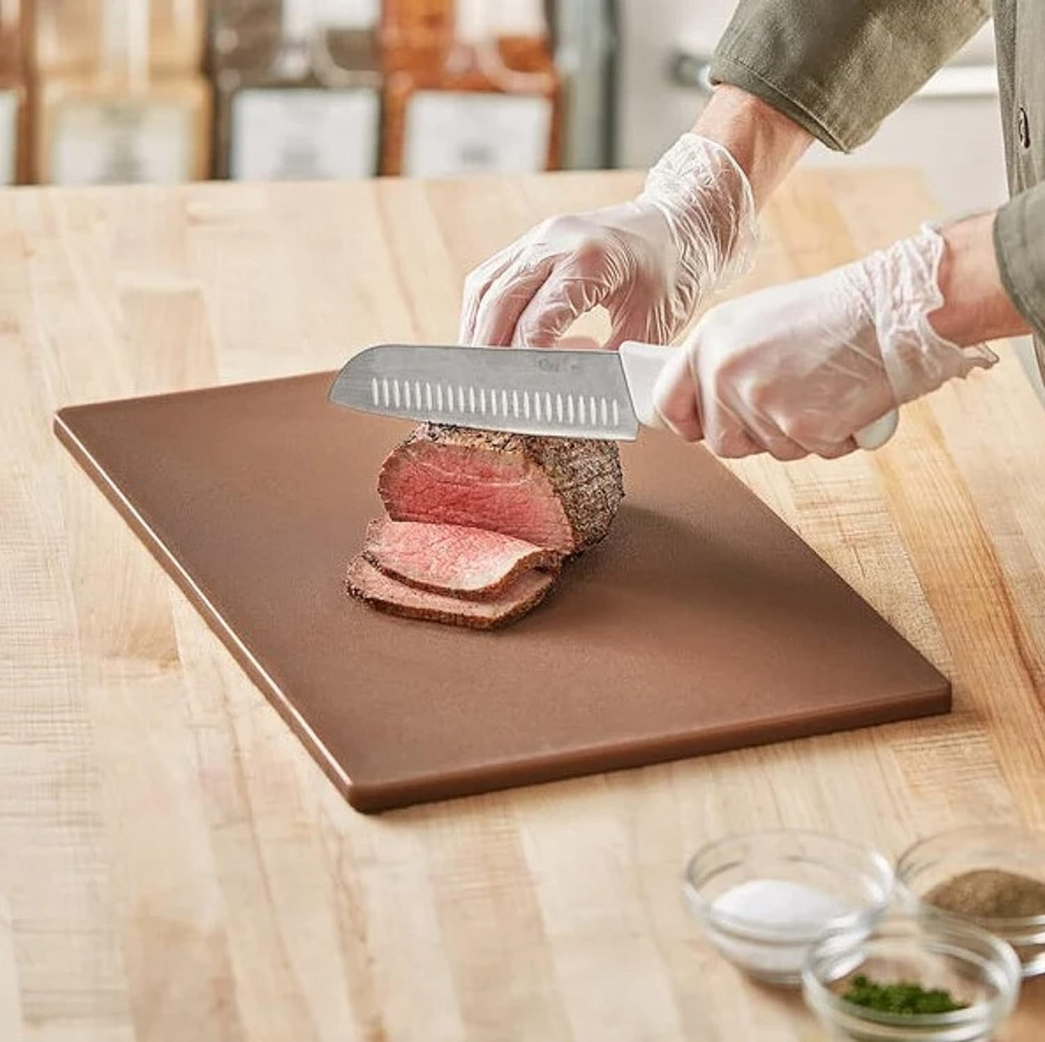TrueCraftware- 18" X 12" X 1/2” Plastic Cutting Board for Kitchen Brown Color- Plastic Commercial Chopping Board Anti Slip Surface Chopping Food Cutting Mat for Meat Vegetables