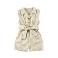 thumbnail image 1 of EYIIYE Barboteuse pour Tout-Petites Filles avec Ceinture à Rayures Sans Manches Col Combinaison, 1 of 7